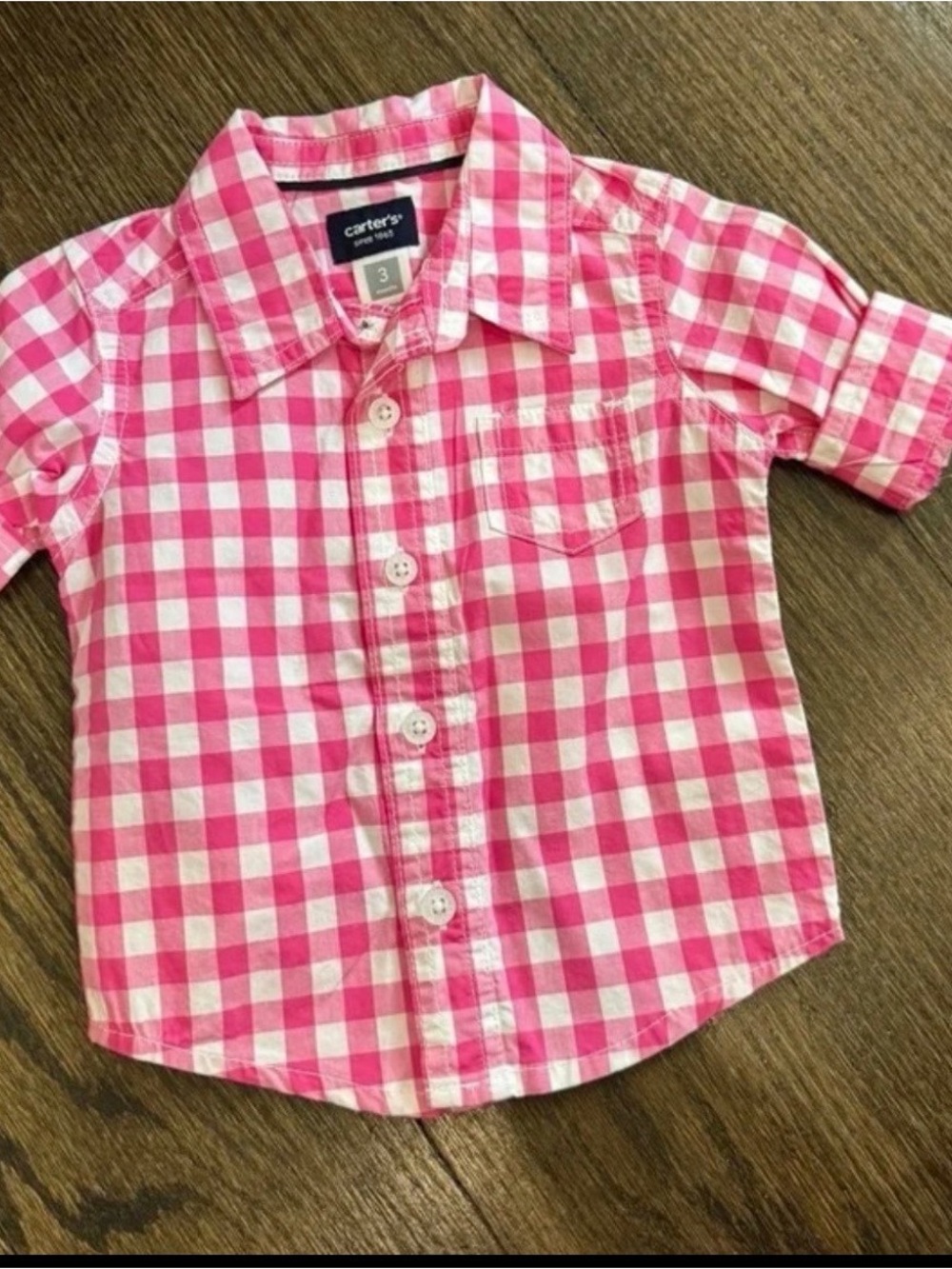 NWT baby girls Carter's Pink and White Gingham Button-Up Shirt Size 3 Months
